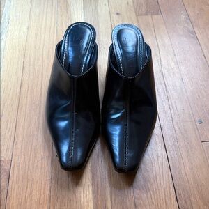 STAUD Black Leather Pointed Mule Slides